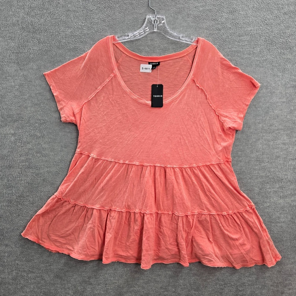 Torrid Women Top 1 Pink‎ Tiered Blouse Short Sleeve Scoop NWT